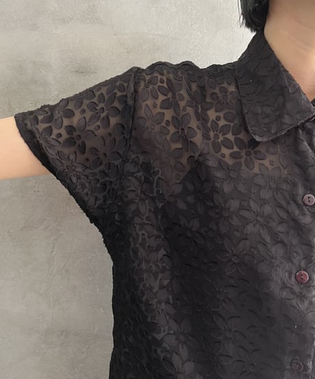 Flower Pattern See Through Shirt BK