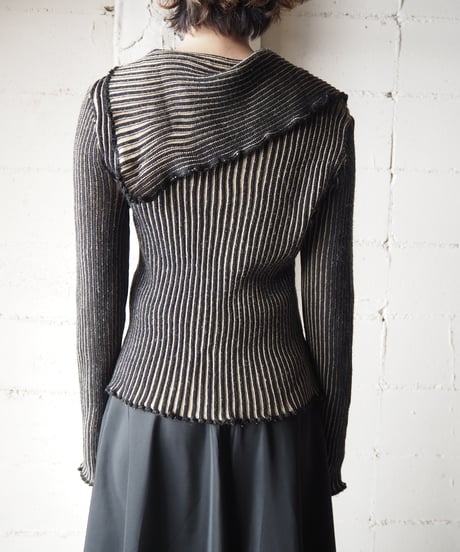 Bicolor Asymmetric Collar Rib Knit BEBK
