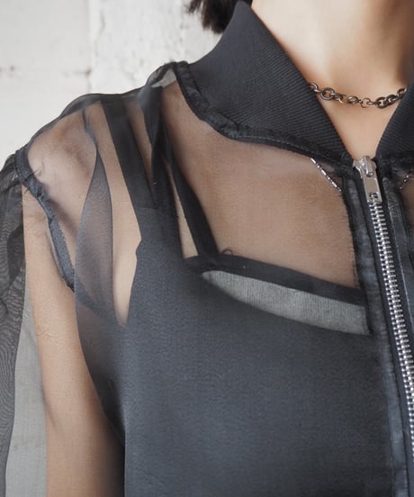 Volume Sleeve Sheer Zipup Jacket BK
