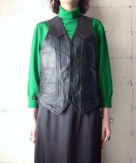 Side Lace Up Leather Vest BK