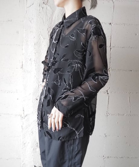 Botanical Pattern Opal Velour Shirt BK