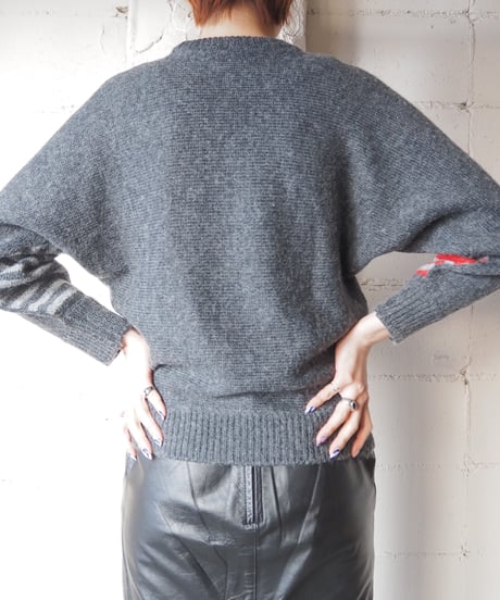 Dolman Sleeve Stripe Design Knit GRRE