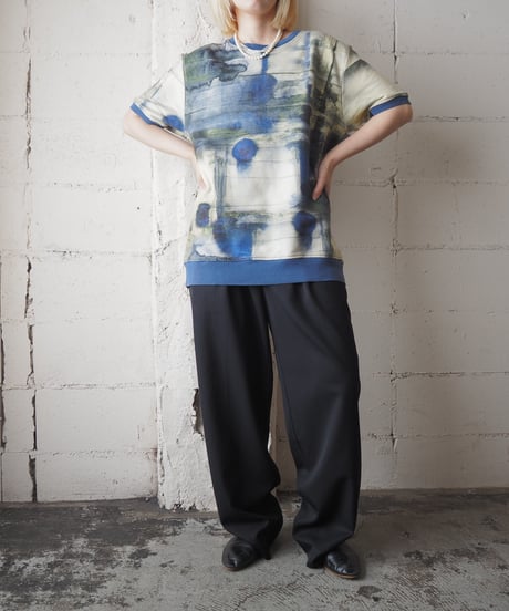 Water Color Painting Print Short Sleeve Sweat BLYE