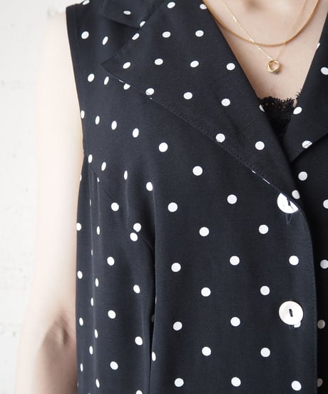 1980's Back Cross Dot N/S Dress NVY
