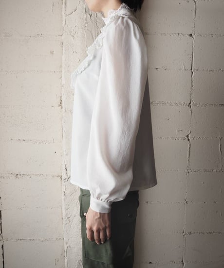 1970～80's Pleated×Lace Blouse WH
