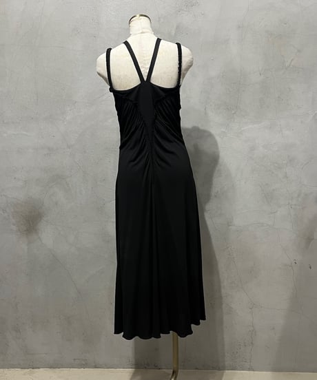 Neck Strap Gather Design Dress BK