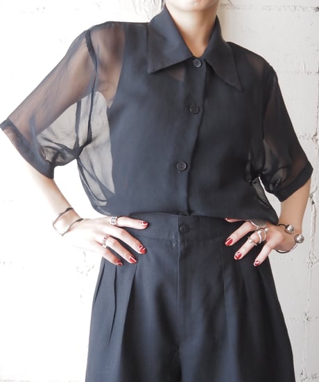 Short Sleeve Sheer Shirt BK
