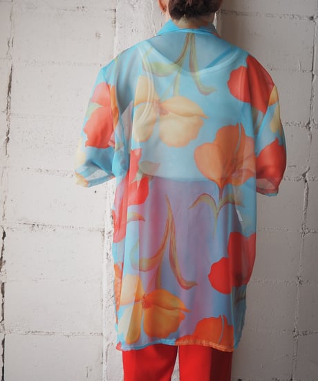 Flower Pattern Sheer Shirts BL RE OR