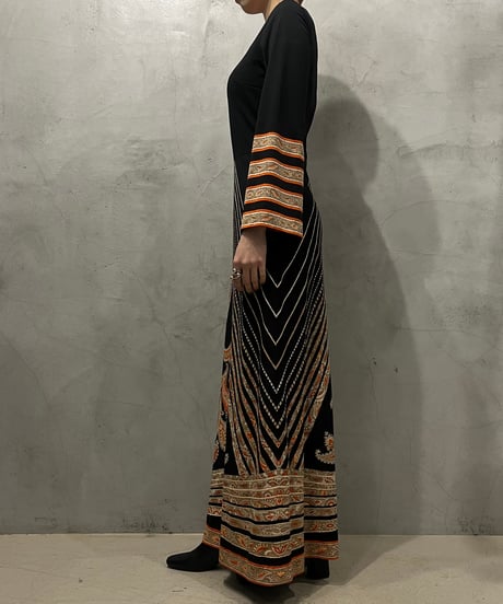 Flared Sleeve Pattern Dress BKOR