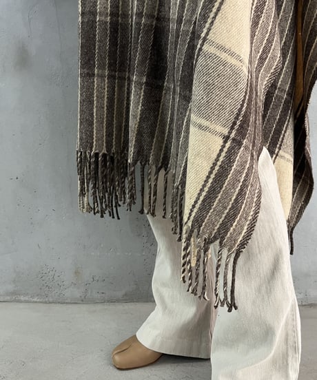 Hem Fringe Stripe Pattern Poncho BRIV