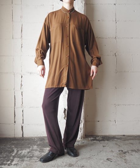 Band Collar Rayon Shirt BR