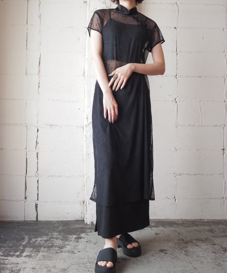 Sheer Short Sleeve China Dress BK