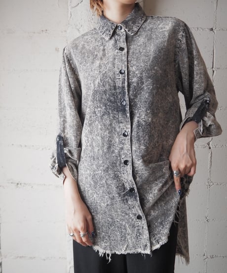 Chemical Wash Long Cords Shirt BK WH
