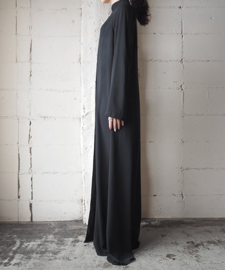 Gold Button Standcollar Long Dress BK