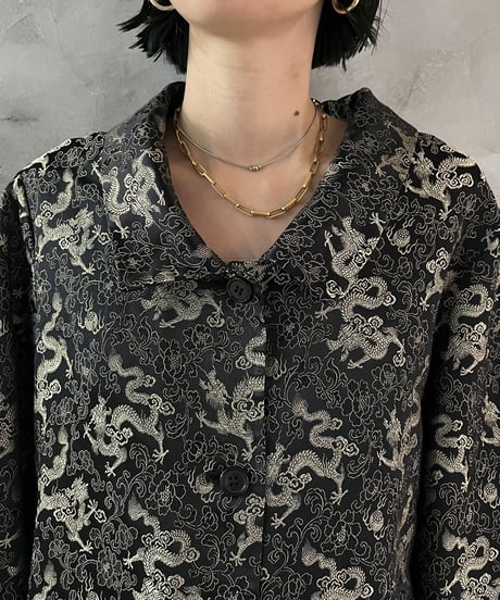 Dragon Pattern Satin Long Jacket BKBE