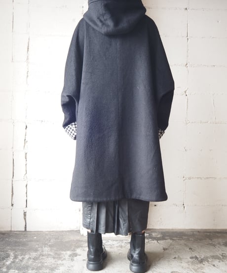 Check Lining Hooded Dolman Sleeve Coat BKWH