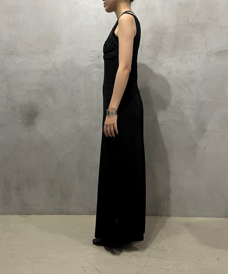 Front Embroidery Spandex Mix Dress BK