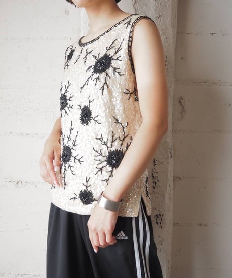 1960-1970's Sequin × Beads N/S Tops IVBK