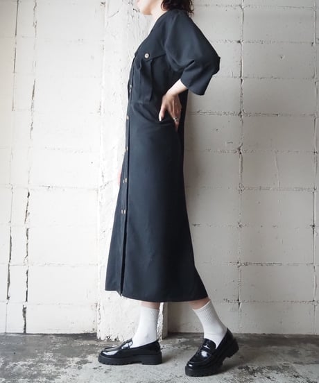 Double Breasted Open Collar Dress BK