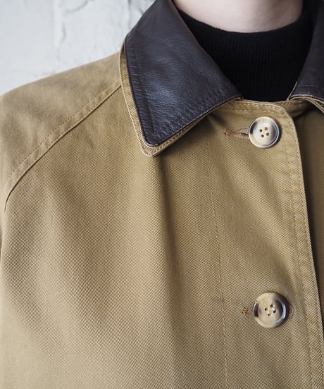 Leather Collar Cotton Long Coat CM
