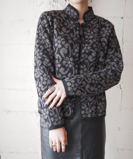 Botanical Pattern China Cardigan BKGR