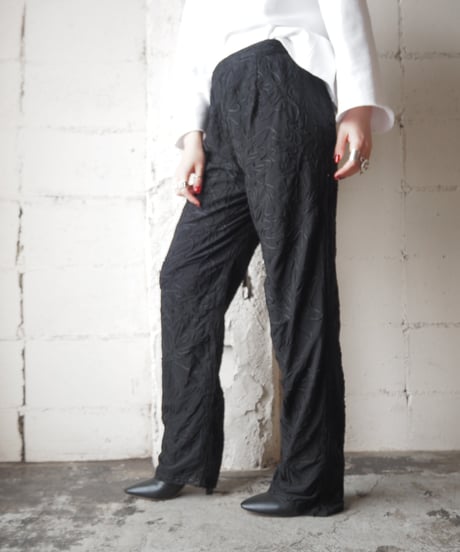 Tape Embroidery Straight Pants BK