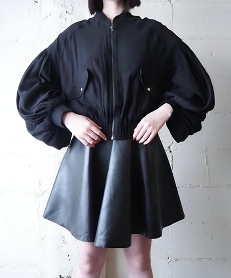 Balloon Sleeve Zip Up Blouson BK
