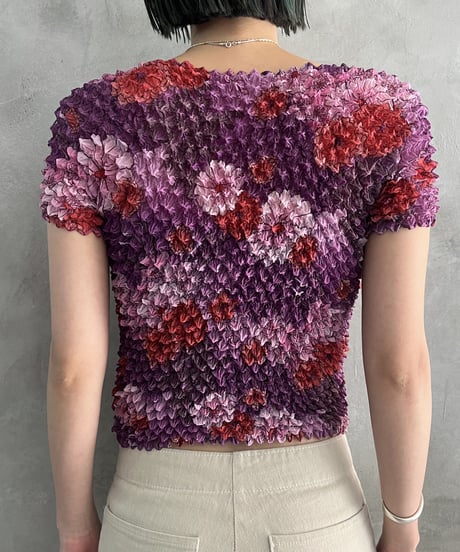 Popcorn Flower Pattern Short Sleeve Tops PURPI