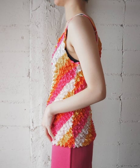 Stripe Popcorn Camisole WH OR PI