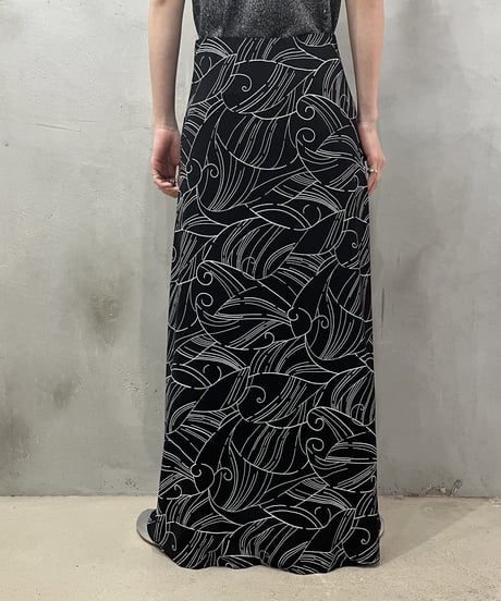 Front Botton Pattern A Line Skirt BKWH