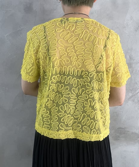 Tape Embroidery Collarless Blouse YE