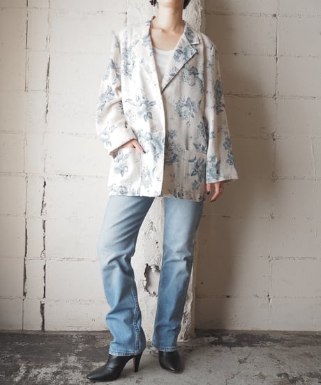 SAG HABBOR Flower Print Unlined Tailored Jacket IVBL