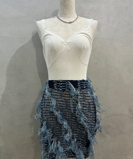 Fringe Tulle Textured　Mini Skirt BL