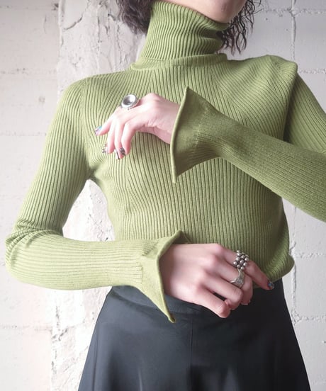 Slit Sleeve Rib Tultle Neck GN