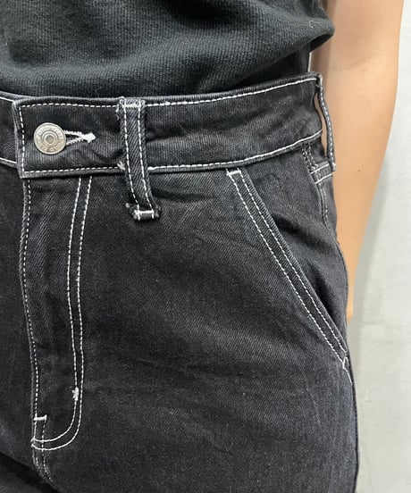 White Stitch Denim Pants BK