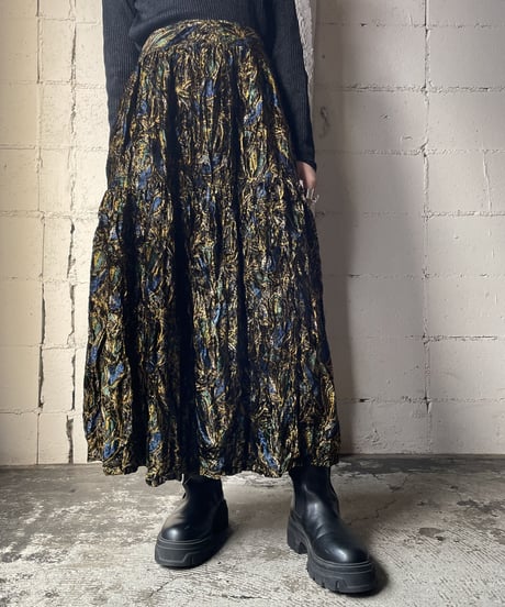Pattern Velour Tiered Skirt BKBR