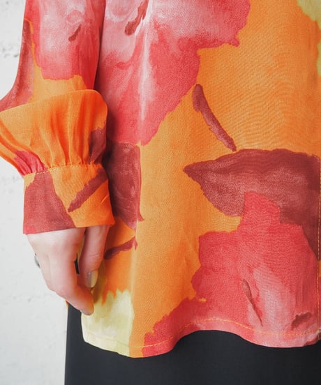 Water Color Floral Print Sheer Shirt ORRE