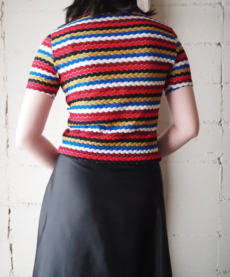 1980's Multi Color Stripe Short Sleeve Knit BE BL YE RE BK