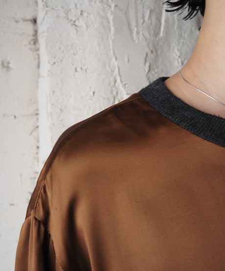 Satin×Knit Switching Tops BR GR