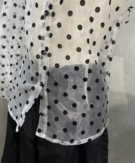 Sheer Dot Volume Sleeve Shirt WH BK