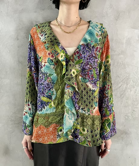 Frill Lace Design Psychedelic Blouse GNPUR