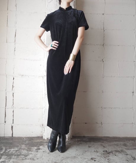 Short Sleeve Velour China Dress BK
