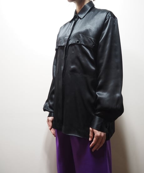 Design Pocket Satin Shirt BK