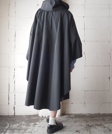 Hooded Shawl Collar Cape Coat BK