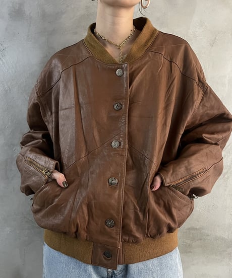 Front Button Leather Blouson BR