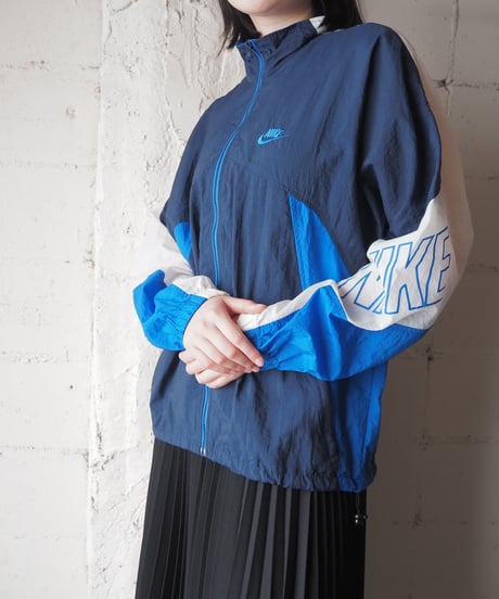 1990's NIKE Tricolor Stand Collar Nylon Jacket NVBLWH