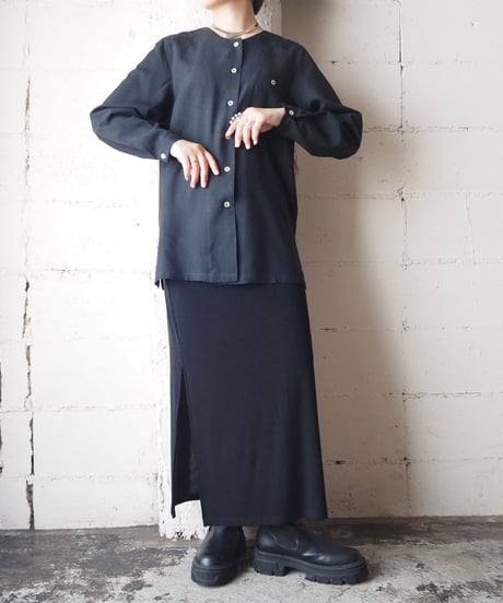 Collarless Silk Shirt BK