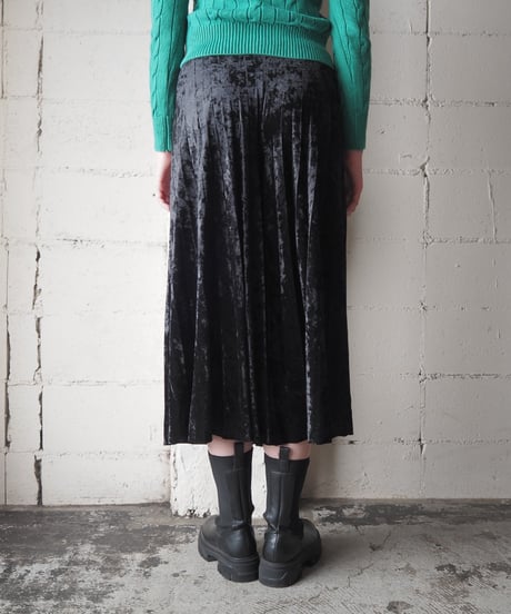 Crushed Velvet Pleated Wide Leg Pants BK