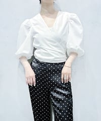 GANNI Balloon Sleeve Wrap Blouse WH