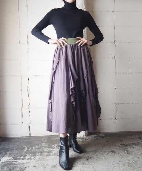 Bicolor Rib Waist Design Skirt PURKA